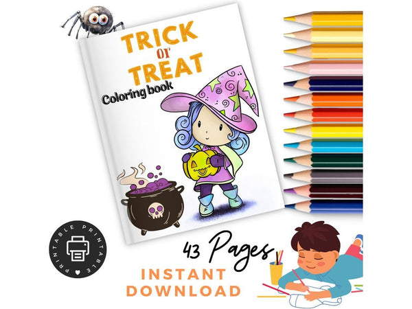 Kids Halloween Coloring Pages x 43, Printable Halloween Activity Pages, Spooky Coloring Pages, Halloween Instant Download, Witch Coloring