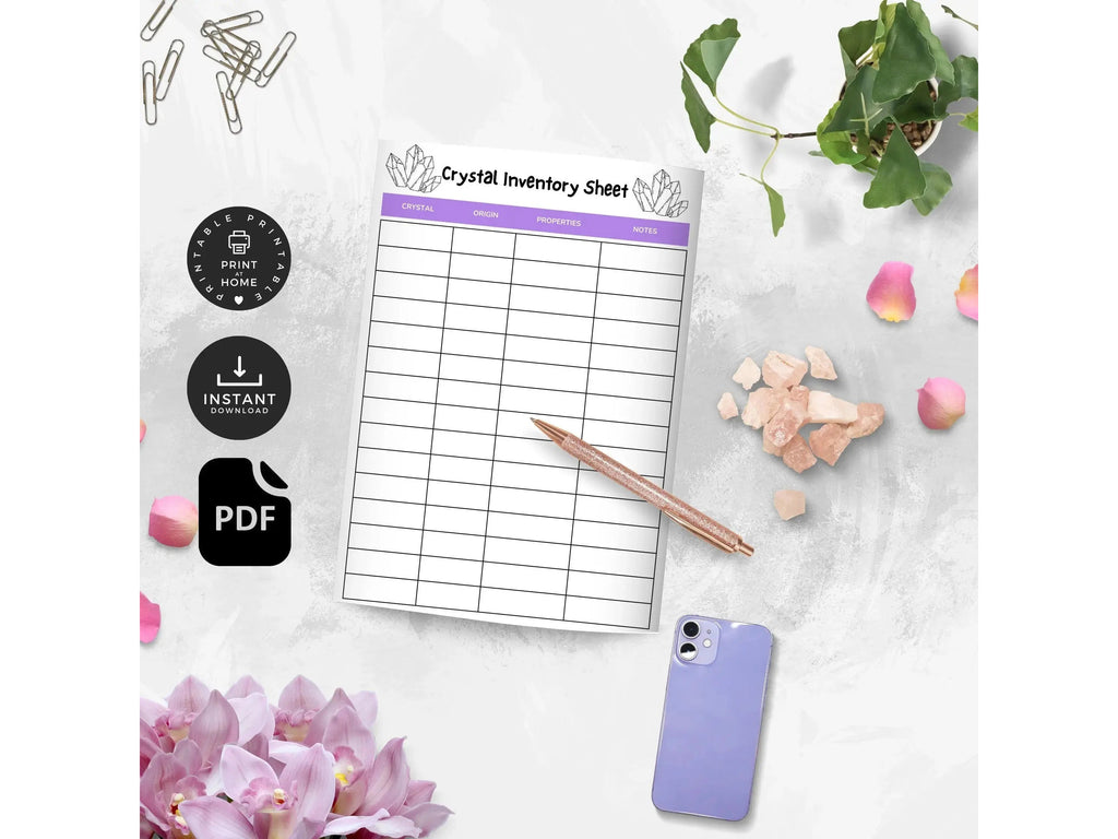 Crystal Inventory Tracker Sheet, Inventory Template,  Inventory Log, Inventory Sheet, Inventory List, Product Inventory, Inventory Checklist