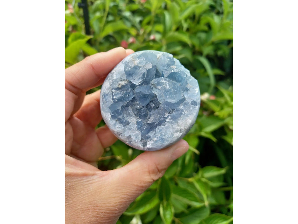Medium Celestite Sphere - THIS PIECE Style D - 331g TheQuirkyPagan