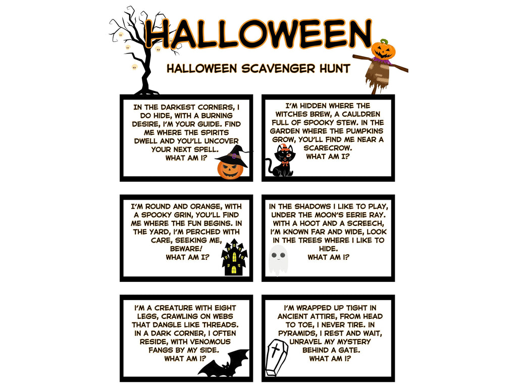 Kids Halloween Scavenger Hunt Game Printable, Halloween Party Games, Halloween Games, FREE Gift Tags Included
