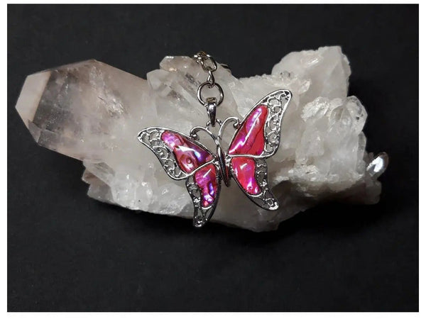 Abalone Pink Butterfly Keyring TheQuirkyPagan