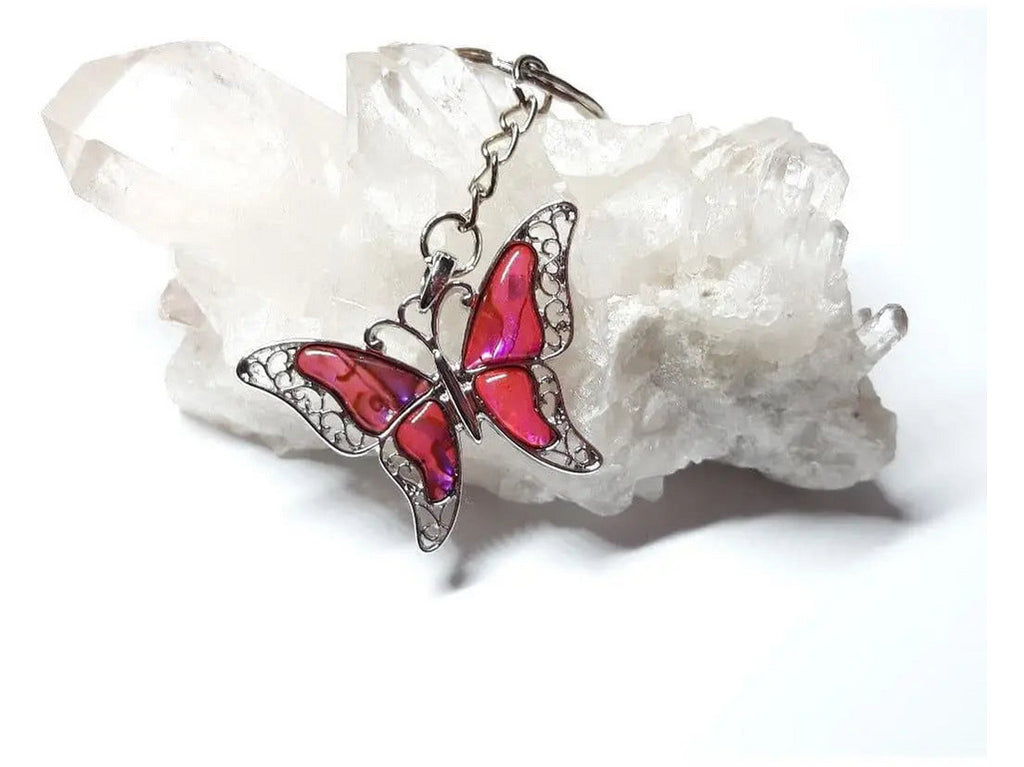 Abalone Pink Butterfly Keyring TheQuirkyPagan