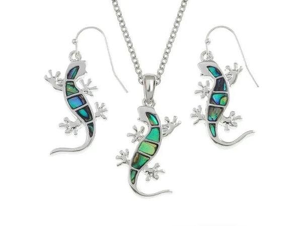 Abalone Shell Gecko Necklace & Earring Set TheQuirkyPagan