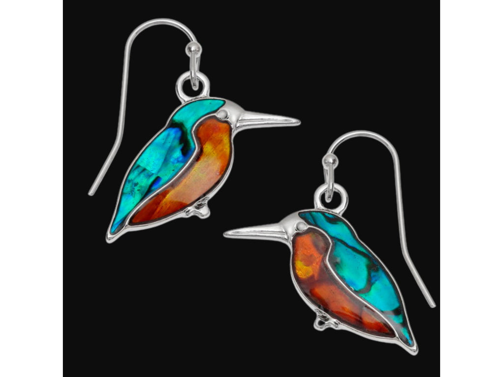 Abalone Shell Kingfisher Bird Earrings TheQuirkyPagan