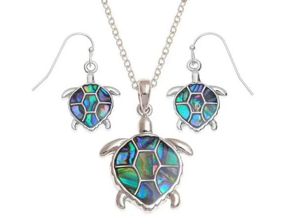 Abalone Shell Turtle Necklace Earring Set TheQuirkyPagan