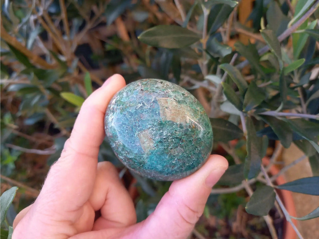 Chrysocolla In Malachite Quartz Crystal Palm Stone TheQuirkyPagan
