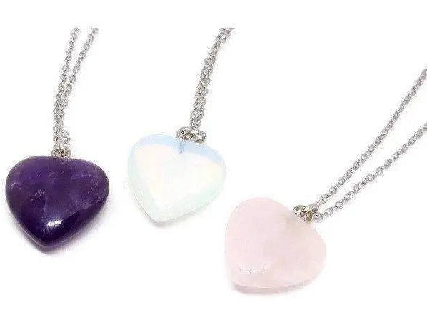 Crystal Heart Necklace - Rose Quartz / Opalite / Amethyst - CLEARANCE TheQuirkyPagan