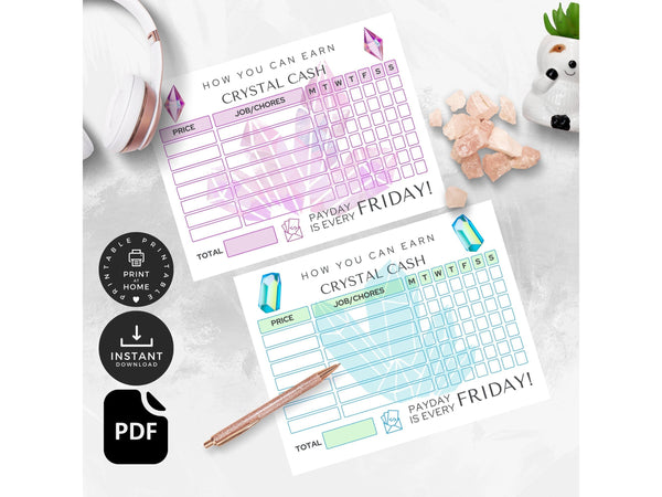 Kids How To Earn Money Chart, Printable Childrens Chore Chart, Printable Kids Money Earning Chart, PDF How Crystal Cash Money Chart