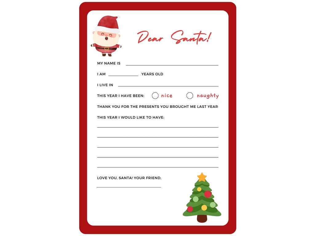 Printable Letter to Santa, Kids Xmas Letter to Santa, Kids Christmas Gift List, Dear Santa Printable, Santa Claus Letter