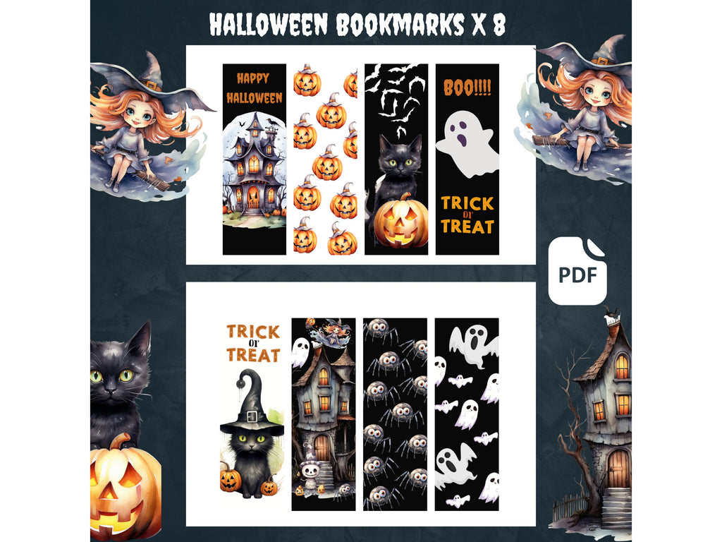 Halloween Bookmarks, Printable Spooky Bookmarks Halloween Theme, Halloween Party Gifts, Horror Bookmark Set, Kids Halloween Bookmarks