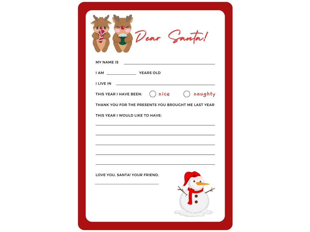 Printable Letter to Santa, Kids Xmas Letter to Santa, Kids Christmas Gift List, Dear Santa Printable, Santa Claus Letter