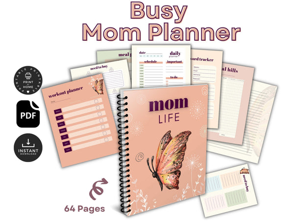 Printable Busy Mom Planner, Working Mom Planner, Single Mom Planner, Stay At home Mom Planner, Home Organization Planner, Family Planner