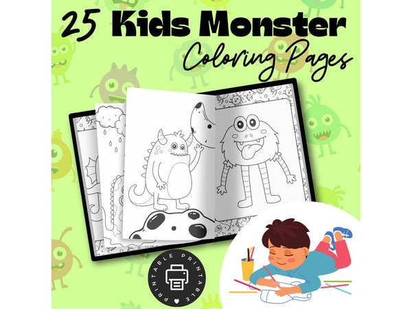 Monster Coloring Pages Printable, Kids Monster Coloring Book Download, Friendly Monsters Coloring PDF Pages, Kids Coloring Book