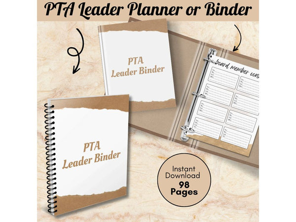 PTA Planner Printable, PTA Binder, Black & White Printable Downloads, pta Leader Planner Binder, pta Volunteer Organizer Sheets