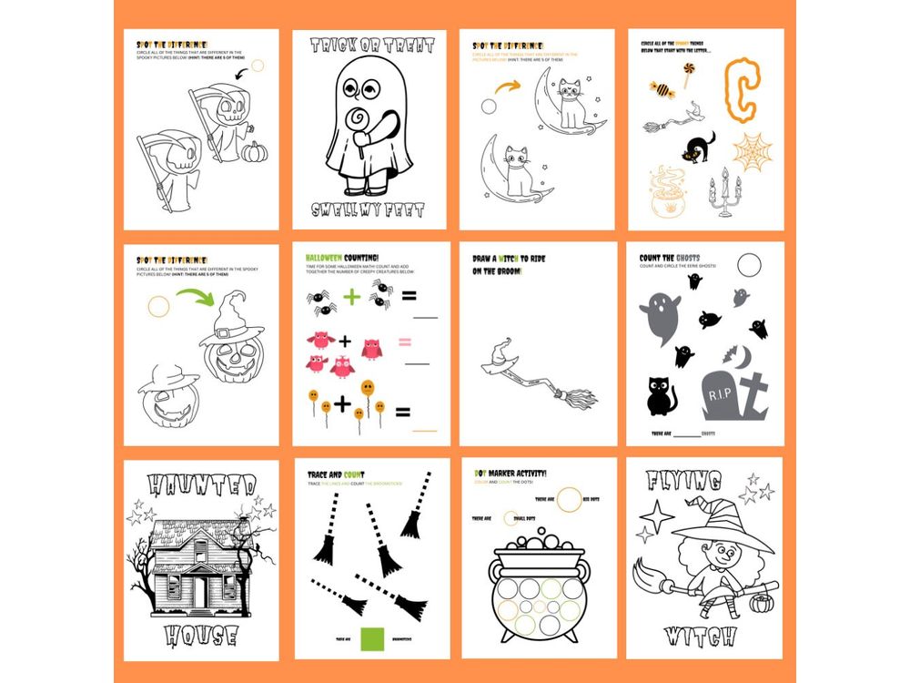 Halloween Activity Printable MEGA 105 Pages! Halloween Coloring, Halloween Party Games, Halloween Kids Printables, Halloween activity games