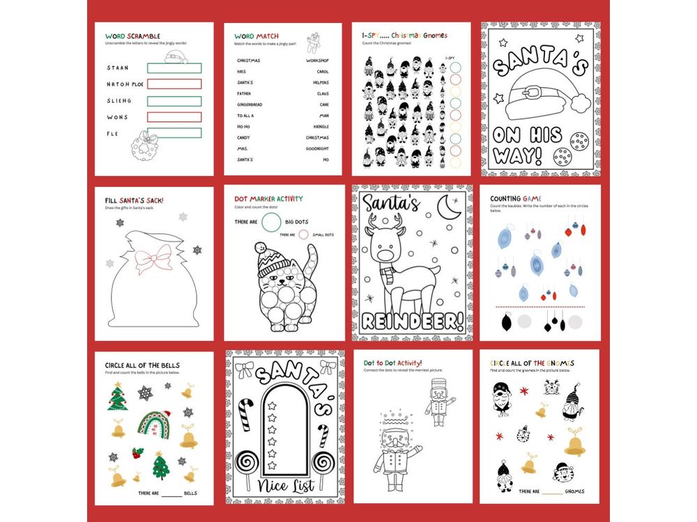Christmas Activity Printable MEGA 105 Pages! Christmas Coloring, Christmas Party Games, Christmas Kids Printables, Christmas activity games