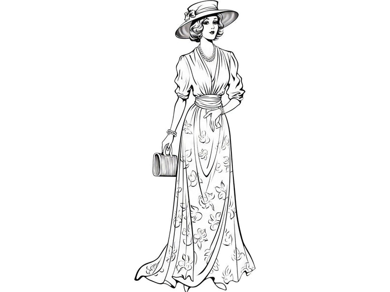 Fashion Dress Coloring Pages, Vintage Fashion Coloring Pages, Adult Coloring Pages, Printable Coloring Pages, Relaxing Coloring