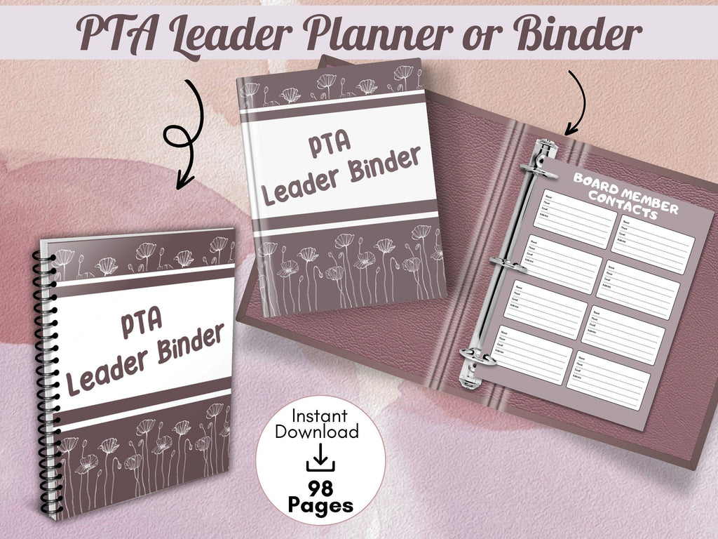 PTA Planner Printable, PTA Binder, PTA Printable Downloads, pta Leader Planner Binder, pta Volunteer Organizer Sheets