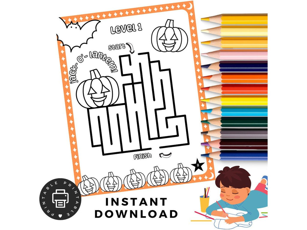 Halloween Activity Printable 47 Pages! Halloween Coloring, Halloween Party Games, Halloween Kids Printables, Halloween activity games Maze