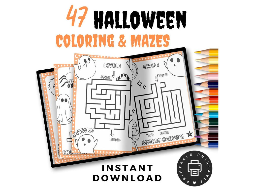 Halloween Activity Printable 47 Pages! Halloween Coloring, Halloween Party Games, Halloween Kids Printables, Halloween activity games Maze