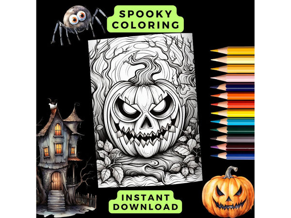 Halloween Jack O Lantern Coloring Page x 1 Printable Download, Halloween Pumpkin Coloring Page, Halloween Spooky Coloring, Scary Coloring