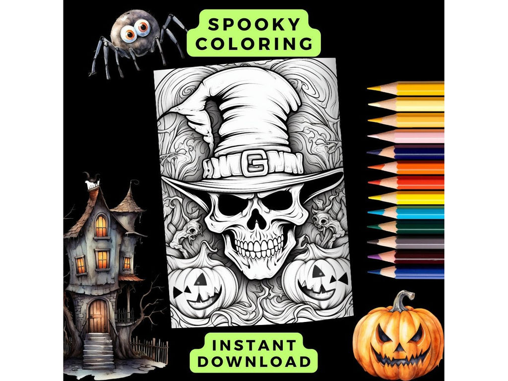 Halloween Jack O Lantern Skeleton Coloring Page x 1 Printable Download, Halloween Coloring Page, Halloween Spooky Coloring, Scary Coloring