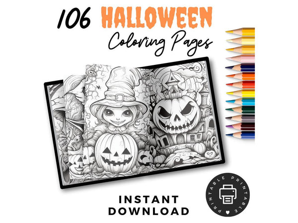 Halloween Coloring Pages MEGA Over 100 Pages! Printable , Spooky Coloring Pages Halloween Kids Printables, Adult Halloween Coloring