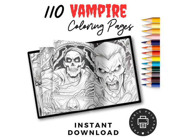 Vampire Coloring Pages MEGA Over 100 Pages Printable , Halloween Vampire Coloring Pages, Halloween Printables, Adult Halloween Coloring