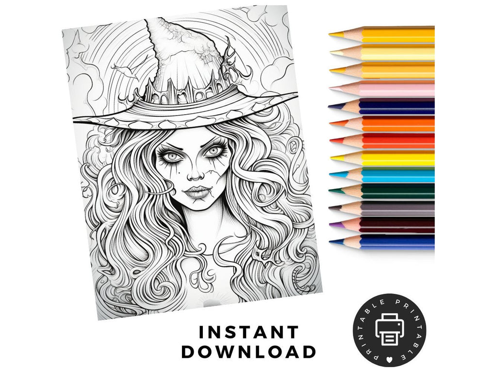 Halloween Witch Coloring MEGA Over 100 Pages! Download Halloween Coloring Page, Witches Coloring Page, Adult Halloween Horror Coloring