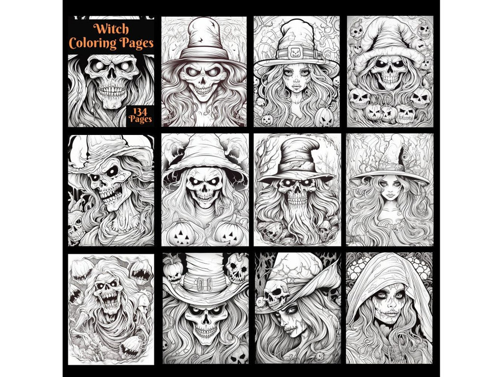 Halloween Witch Coloring MEGA Over 100 Pages! Download Halloween Coloring Page, Witches Coloring Page, Adult Halloween Horror Coloring
