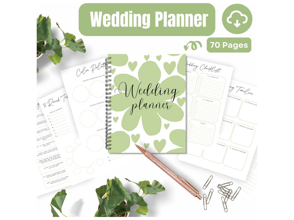 Wedding Planner Printable 70 Pages Plus FREE Calendars, Sage Wedding Organiser, Bride To Be Gift, Engagement Gift, Wedding Checklist