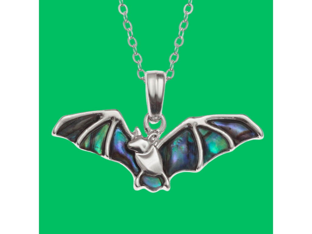Bat Necklace, Bat Pendant, Abalone Necklace, Abalone Jewellery, Halloween Necklace, Gothic Necklace, Gift for Her, Halloween Jewelry