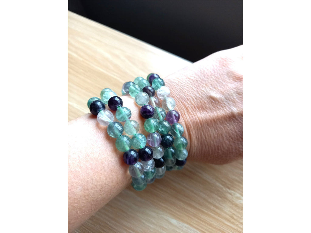 Fluorite Bracelet, Fluorite Crystal Bracelet, Gemstone Bracelet, Green Fluorite, Purple Fluorite 8mm Bead Bracelet, Crystal Gift