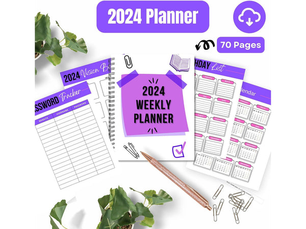2024 Planner Printable, 2024 Organiser, Monthly Planner, Weekly Planner, Instant Download Planner, Personal Planner, Annual Planner