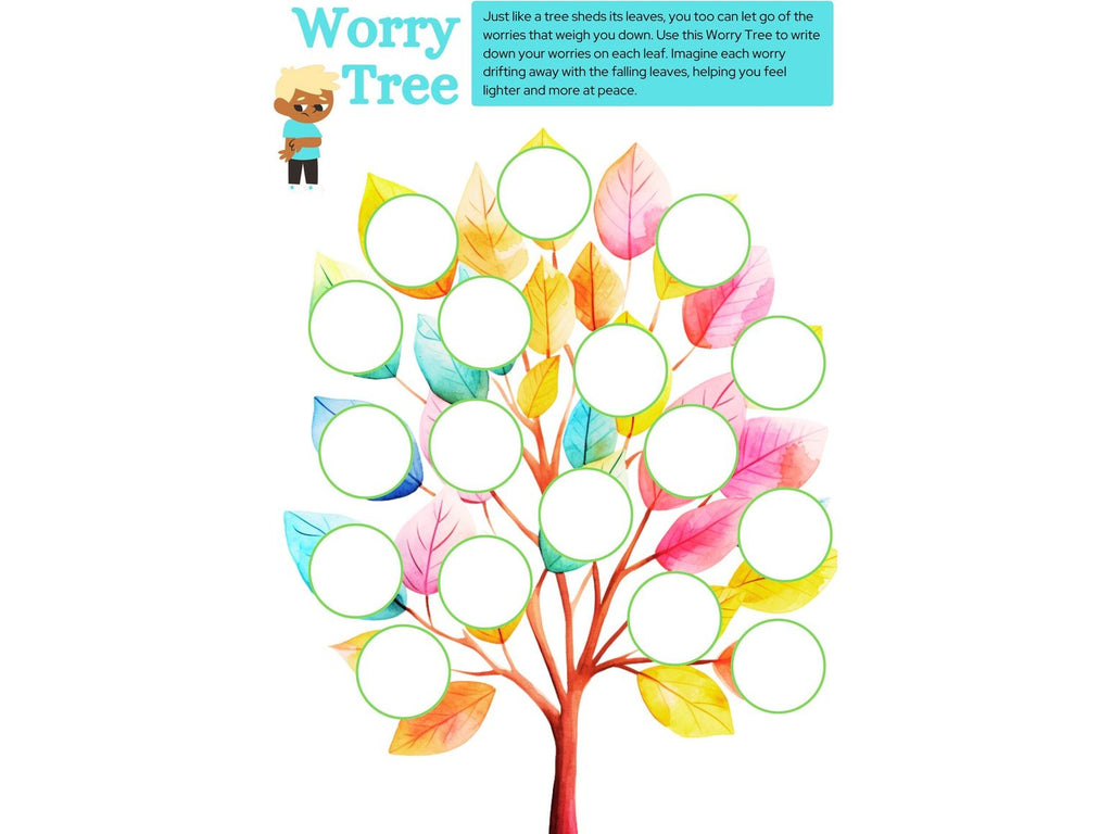 Kids Worry Tree Printable Worksheets, Children Anxiety Relief, Kids Therapy Worksheets, Childs Anxiety Aid, Childs Trauma Worksheet